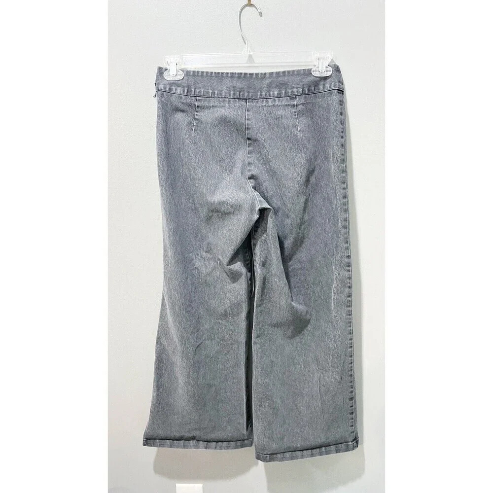 Y2K Women’s Wide Leg Gray Pants Mid-Rise Suede Belt Hippie Boho 10 Vintage - Picture 10 of 12
